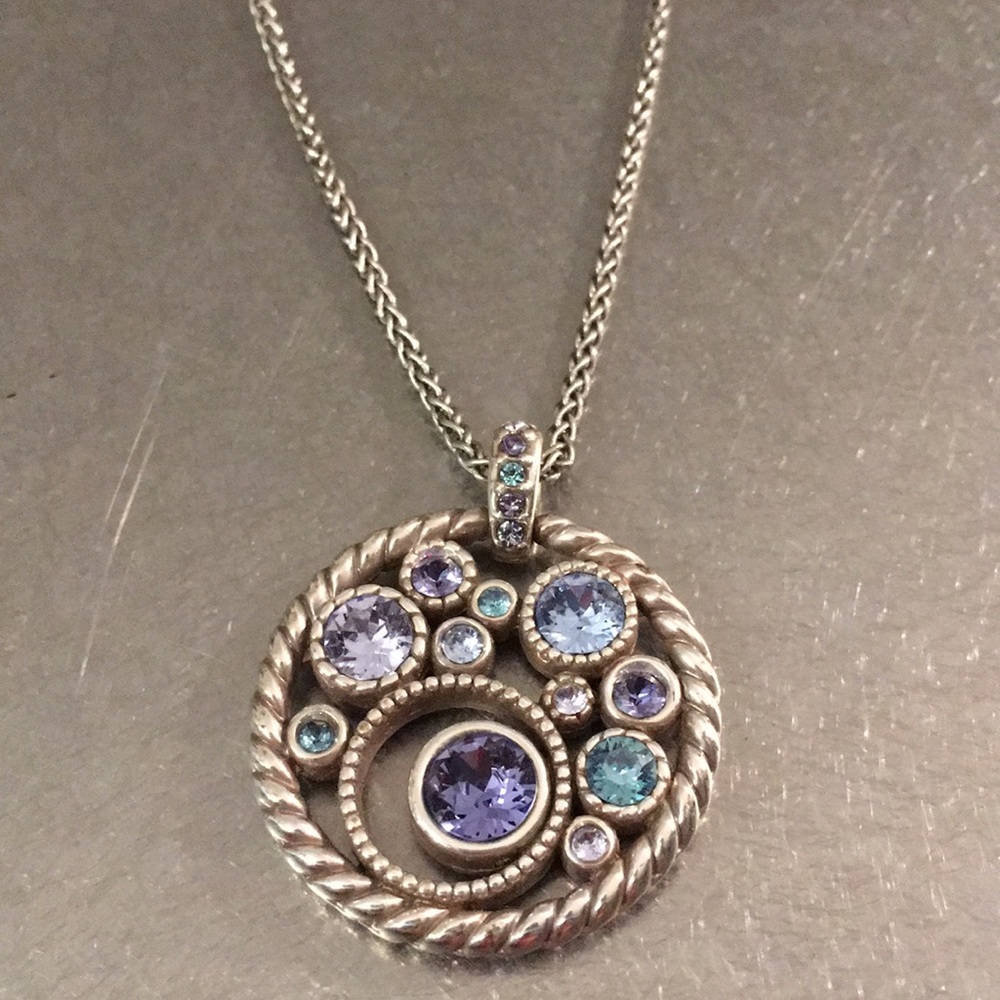 Brighton silver necklace with colorful jewels.